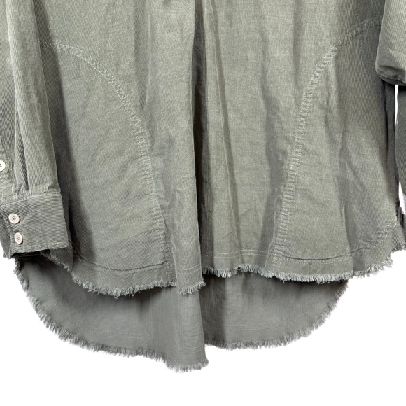 Aerie Offline Large Corduroy Raw Hem Long Sleeve Cotton Oversized Green 1/4 Zip - Picture 8 of 12